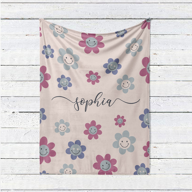 Personalized Floral Minky Blanket: Custom Name Blanket Gift