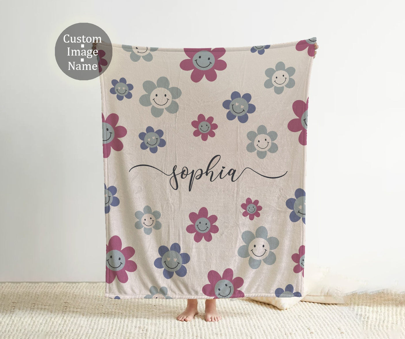 Personalized Watercolor floral in vintage rustic style blanket with Name, Custom blanket gift, Birthday Anniversary Gift