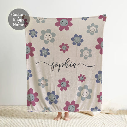 Personalized Floral Minky Blanket: Custom Name Blanket Gift