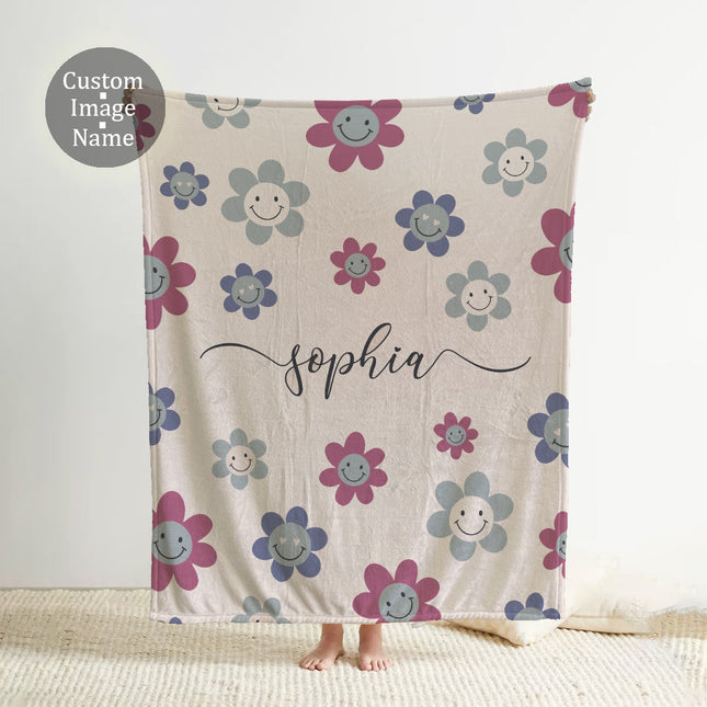 Personalized Floral Minky Blanket: Custom Name Blanket Gift