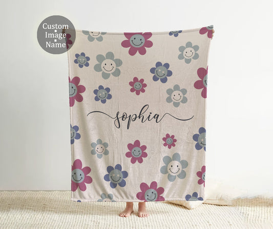 Personalized Floral Minky Blanket: Custom Name Blanket Gift