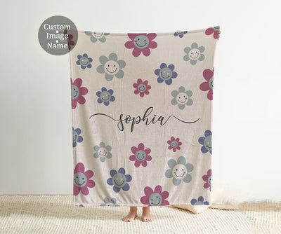 Personalized Watercolor floral in vintage rustic style blanket with Name, Custom blanket gift, Birthday Anniversary Gift