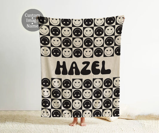 Personalized CHECKER Pattern in vintage rustic style blanket with Name