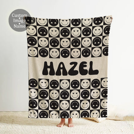 Personalized Happy Face Blanket: Vintage Style Minky or Sherpa