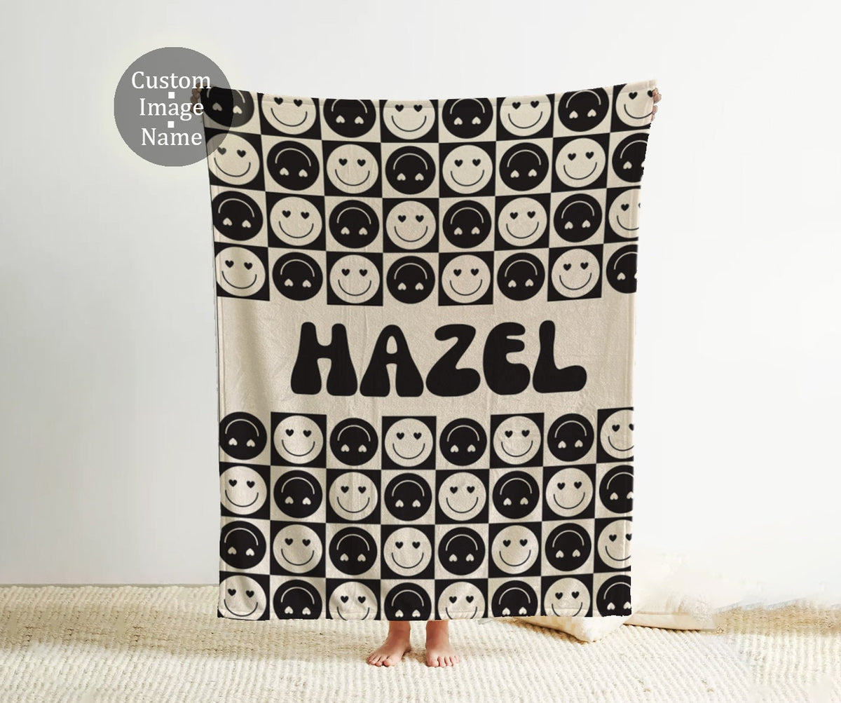 Personalized Happy Face Blanket: Vintage Style Minky or Sherpa