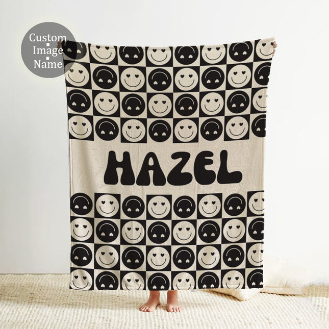 Personalized Checkerboard Blanket, Vintage Rustic Style, Custom Name Gift