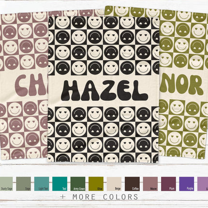 Personalized Happy Face Blanket: Vintage Style Minky or Sherpa
