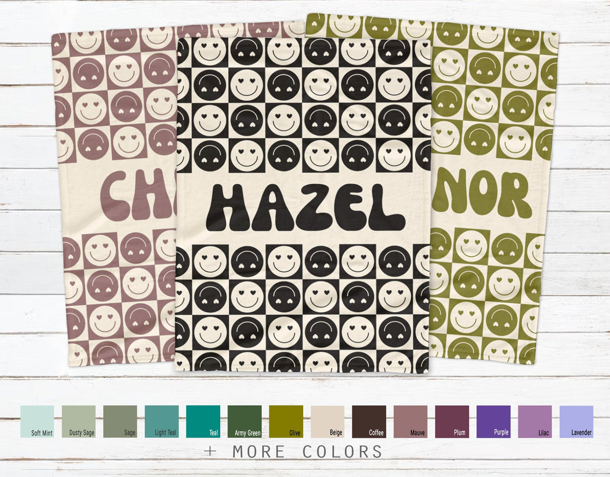 Personalized Happy Face Blanket: Vintage Style Minky or Sherpa