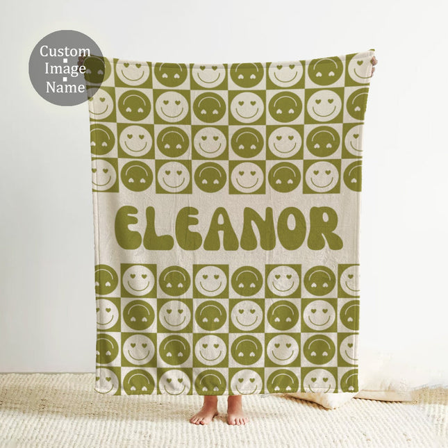 Personalized Checkerboard Blanket, Vintage Rustic Style, Custom Name Gift
