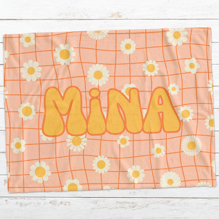 Retro Flower Design Personalized Baby Blanket, Minky or Sherpa