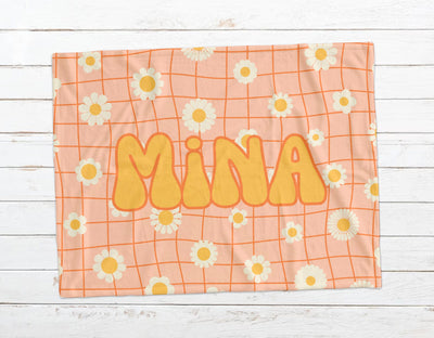 Retro Flower personalize blanket, Minky or Sherpa custom blanket, Baby blanket, birthday gift idea