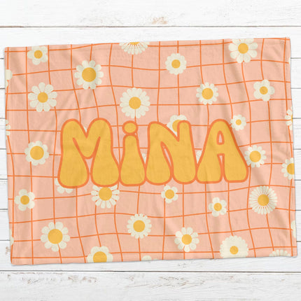Retro Flower Design Personalized Baby Blanket, Minky or Sherpa