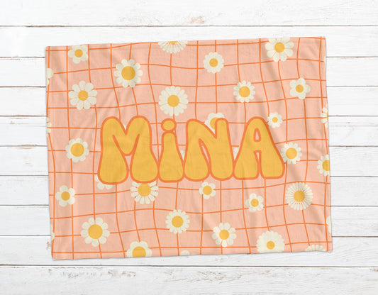 Retro Flower Design Personalized Baby Blanket, Minky or Sherpa