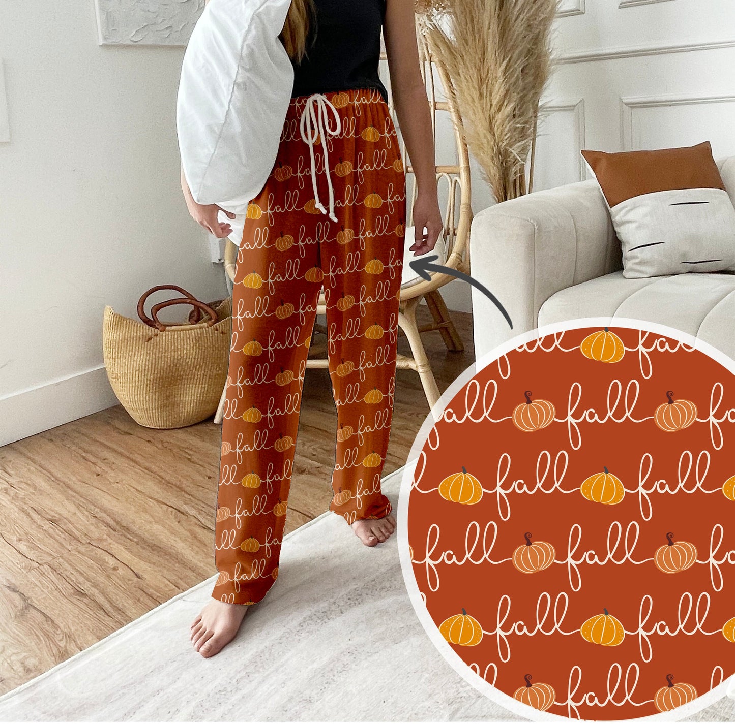 Boho Autumn, Fall Pumpkin  Pajama pants winter Pajama Pants