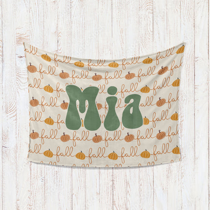 Retro Pumpkin Personalized Blanket: Groovy Autumn Minky or Sherpa