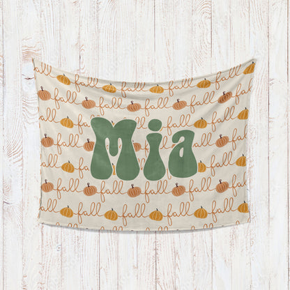 Retro Pumpkin Personalized Blanket: Groovy Autumn Minky or Sherpa