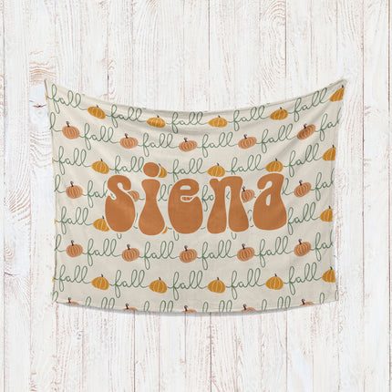 Retro Pumpkin Personalized Blanket: Groovy Autumn Minky or Sherpa