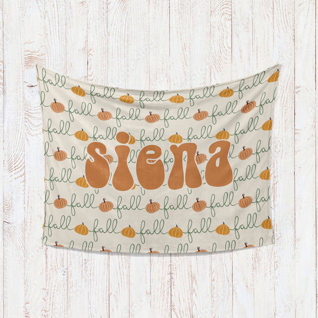 Retro Pumpkin Personalized Blanket: Groovy Autumn Minky or Sherpa