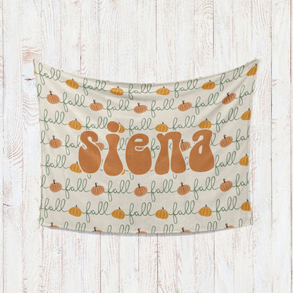 Retro Pumpkin Personalized Blanket: Groovy Autumn Minky or Sherpa