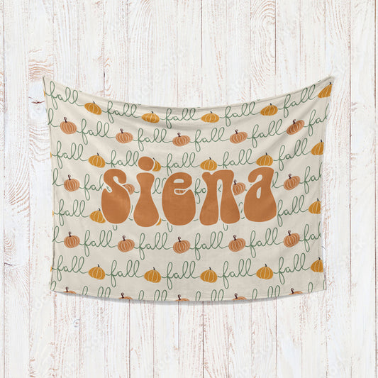 Retro Pumpkin Personalized Blanket: Groovy Autumn Minky or Sherpa