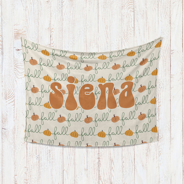 Retro Pumpkin Personalized Blanket: Groovy Autumn Minky or Sherpa