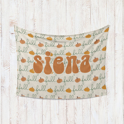 Retro Pumpkin Personalized Blanket: Groovy Autumn Minky or Sherpa
