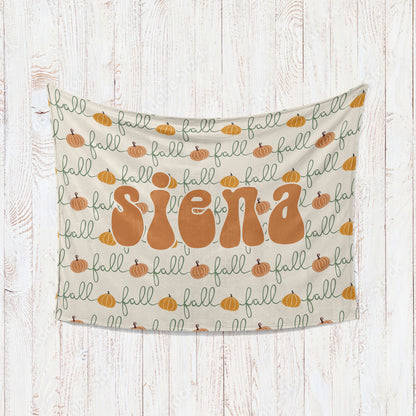 Retro Groovy Autumn personalize blanket, Pumpkin blanket Minky or Sherpa custom blanket, Baby blanket, birthday gift idea