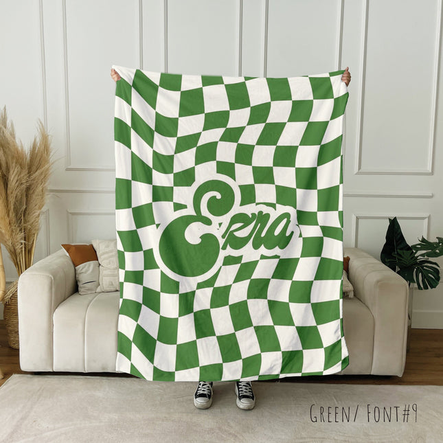 Personalized Checker Blanket, Rustic Custom Name Blanket, Anniversary Gift