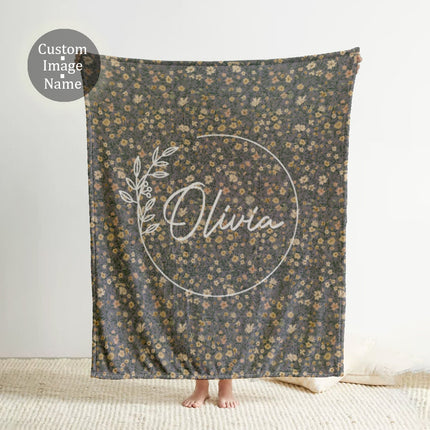 Personalized Floral Minky Blanket: Vintage Rustic Name Blanket