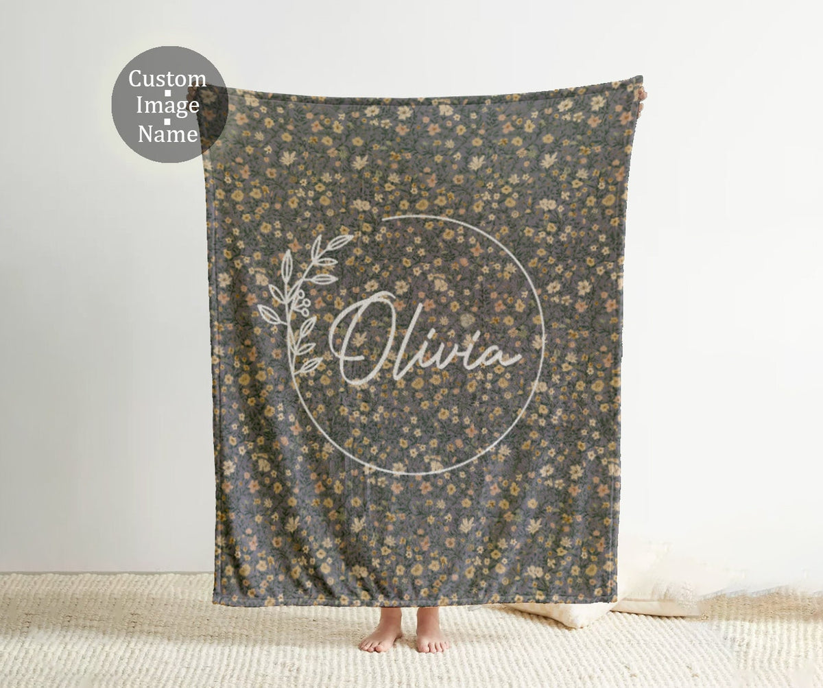 Personalized Floral Minky Blanket: Vintage Rustic Name Blanket