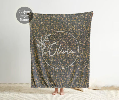 Personalized Floral Minky Blanket: Vintage Rustic Name Blanket