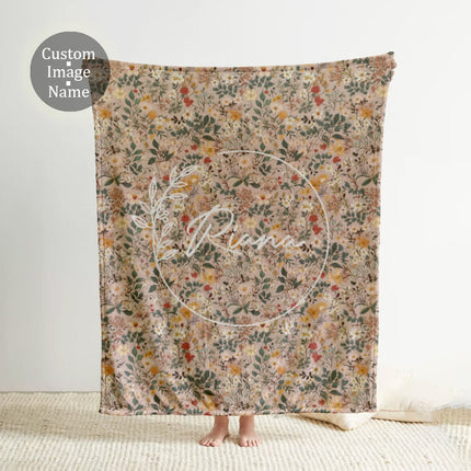 Personalized Floral Minky Blanket: Vintage Rustic Name Blanket