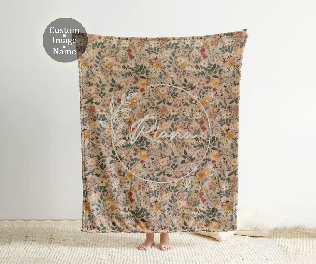 Personalized Floral Minky Blanket: Vintage Rustic Name Blanket