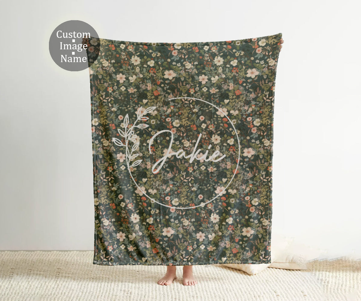 Personalized Floral Minky Blanket: Vintage Rustic Name Blanket