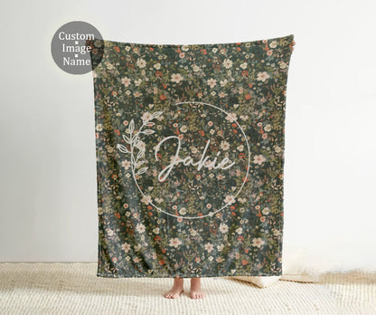 Personalized Floral Minky Blanket: Vintage Rustic Name Blanket