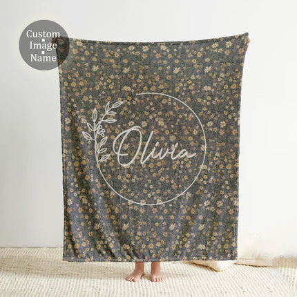 Personalized Floral Blanket, Vintage Rustic Style, Custom Name Gift