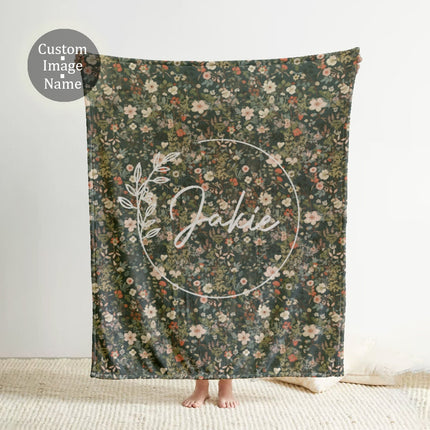 Personalized Floral Blanket, Vintage Rustic Style, Custom Name Gift