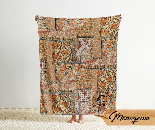 Personalized Floral Blanket: Vintage Rustic Watercolor Minky or Sherpa