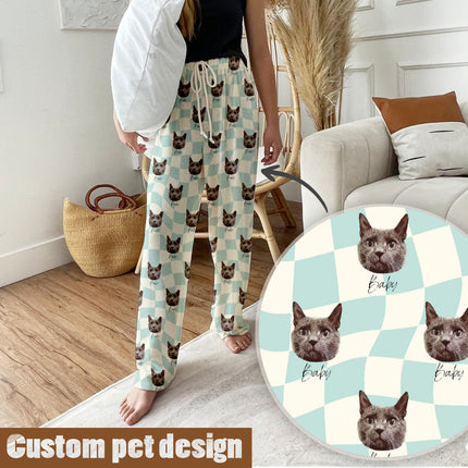 Personalized Pet Photo Checker Pajama , Custom Dog & Cat Portrait PJs, Family Matching LoungewearLoungewear