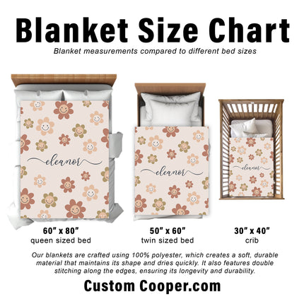 Personalized Daisy Smile Face Blanket: Vintage Floral Minky or Sherpa