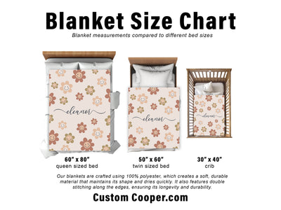 Personalized DAISY smile face Pattern in vintage rustic style blanket with Name, Custom blanket gift, Birthday Personalized Gift