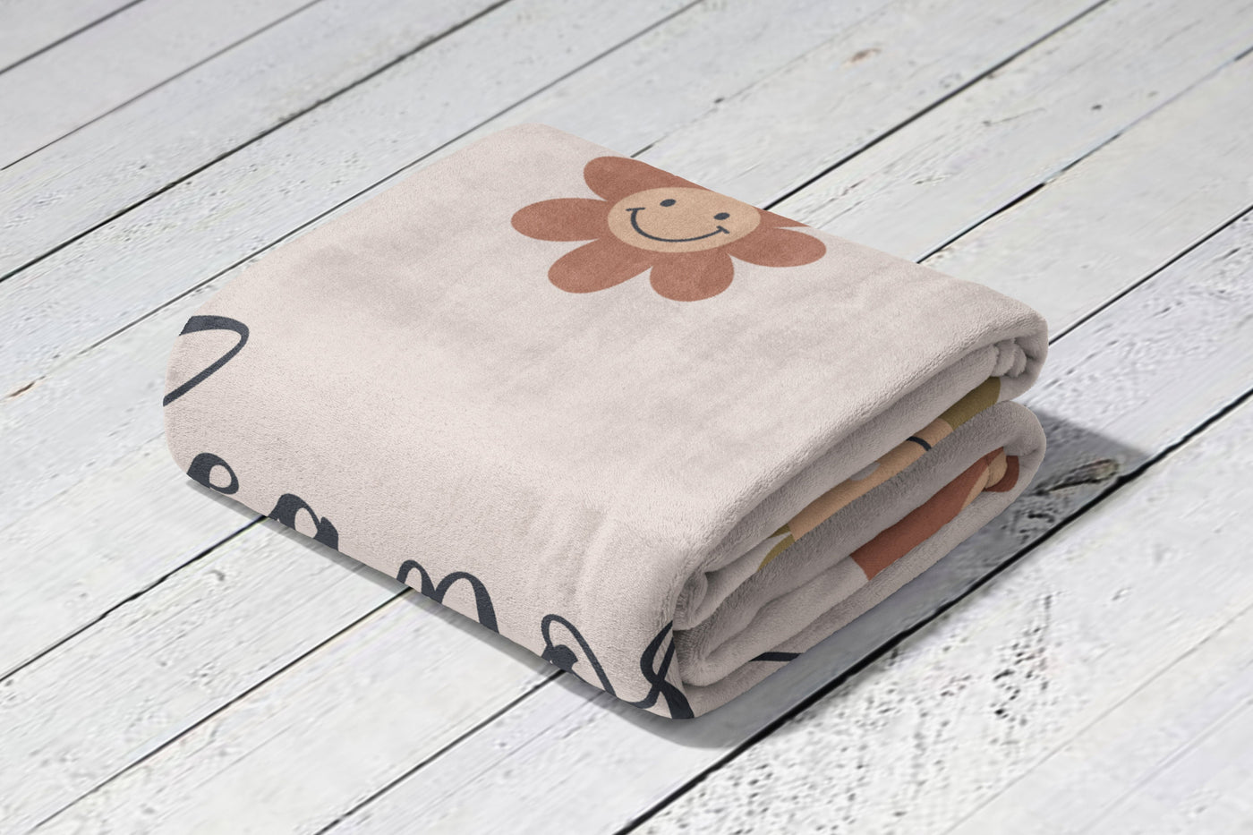 Personalized DAISY smile face Pattern in vintage rustic style blanket with Name, Custom blanket gift, Birthday Personalized Gift