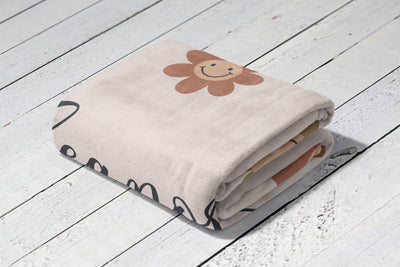 Personalized DAISY smile face Pattern in vintage rustic style blanket with Name, Custom blanket gift, Birthday Personalized Gift