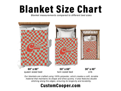 Personalized Checker Blanket, Vintage Rustic Style, Custom Name Gift