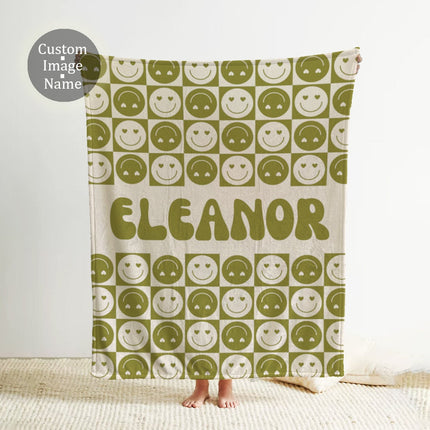 Personalized Happy Face Blanket: Vintage Style Minky or Sherpa