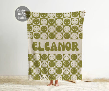 Personalized Happy Face Blanket: Vintage Style Minky or Sherpa