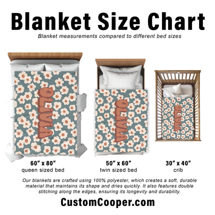 Retro Flower Personalized Baby Blanket: Minky or Sherpa