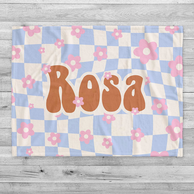 Retro Flower personalize blanket, Minky or Sherpa custom blanket, Baby blanket, birthday gift idea