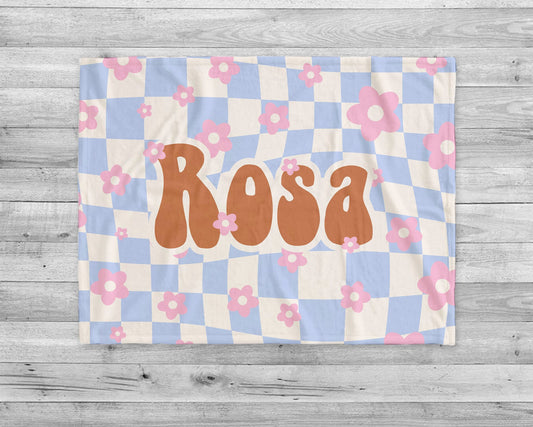 Retro Flower Personalized Blanket: Minky or Sherpa Baby Blanket