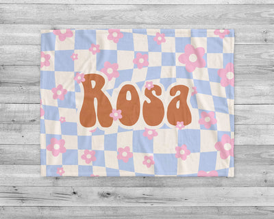 Retro Flower personalize blanket, Minky or Sherpa custom blanket, Baby blanket, birthday gift idea